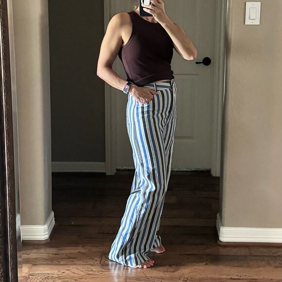 Zara High Waist Striped Pants Wide Leg Lightweight Knit Hippie Boho Size Small - Picture 8 of 10